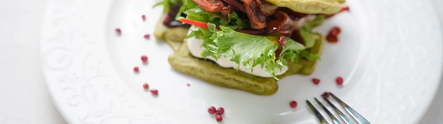 Spinach waffles with BBQ sauce